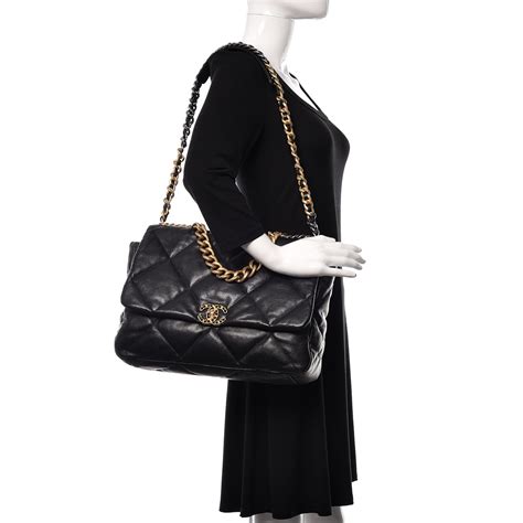 chanel goatskin quilted maxi 19 flap black|Chanel lambskin handbags.